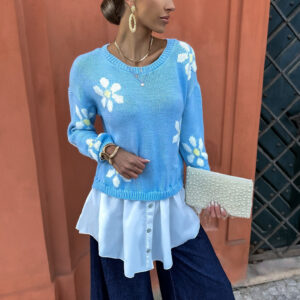 Modrý květinový svetřík se spodničkou PAULINA Velikost: ONESIZE