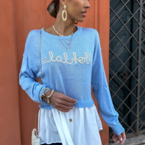 Modrý top s výšivkou RHAZYE Velikost: ONESIZE