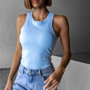 Modrý žebrovaný top MOMMO Velikost: M/L