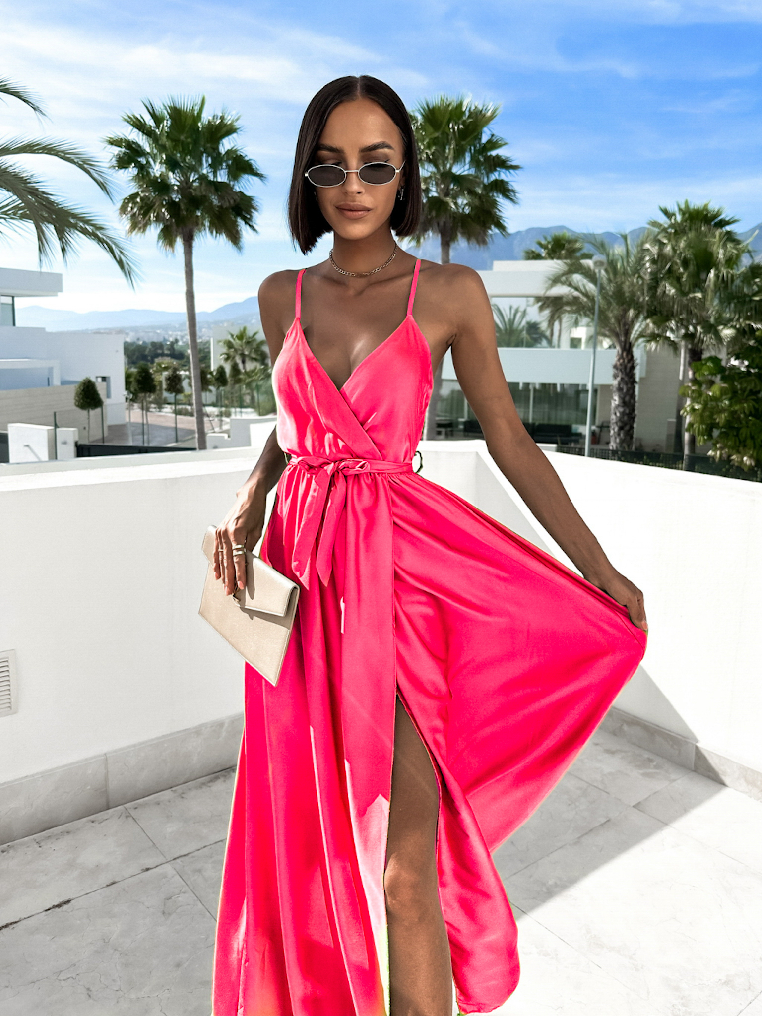 Neon růžové elegantní dlouhé šaty FAIRYTALE Velikost: ONESIZE - Obrázek 2