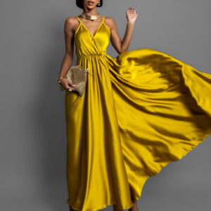 Okrové dlouhé lesklé šaty PERFECTLY