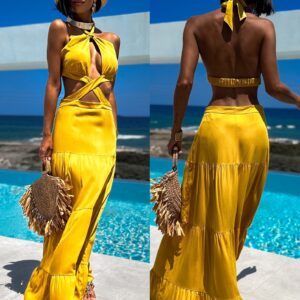 Okrové elegantní šaty SARAINE Velikost: M/L