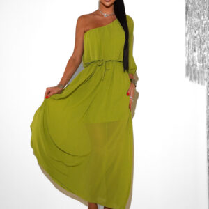 Olivové dlouhé asymetrické šaty NAVEL na jedno rameno Velikost: ONESIZE