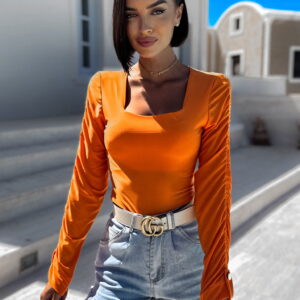 Oranžové elegantní body RIGOLDE s řasením Velikost: ONESIZE