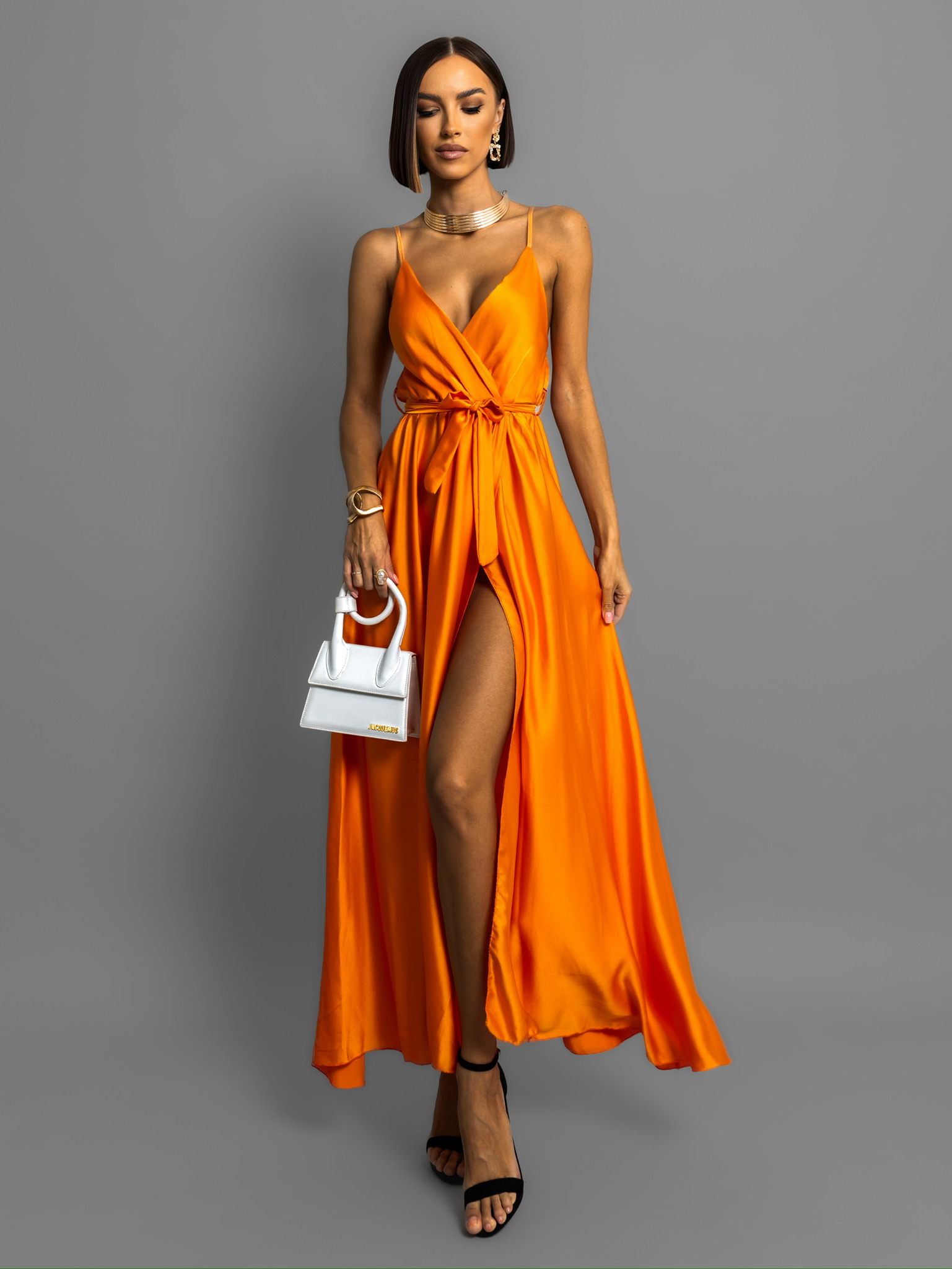 Oranžové elegantní dlouhé šaty FAIRYTALE