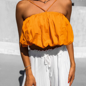 Oranžový řasený crop top MONTEREY