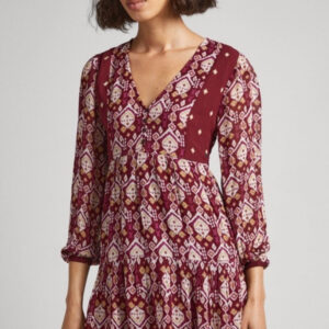 Pepe Jeans dámské vínové vzorované šaty PL9533580AA XS