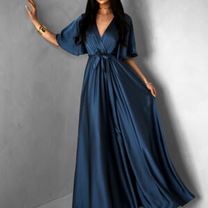 Petrolejové dlouhé saténové šaty GO HOME Velikost: ONESIZE