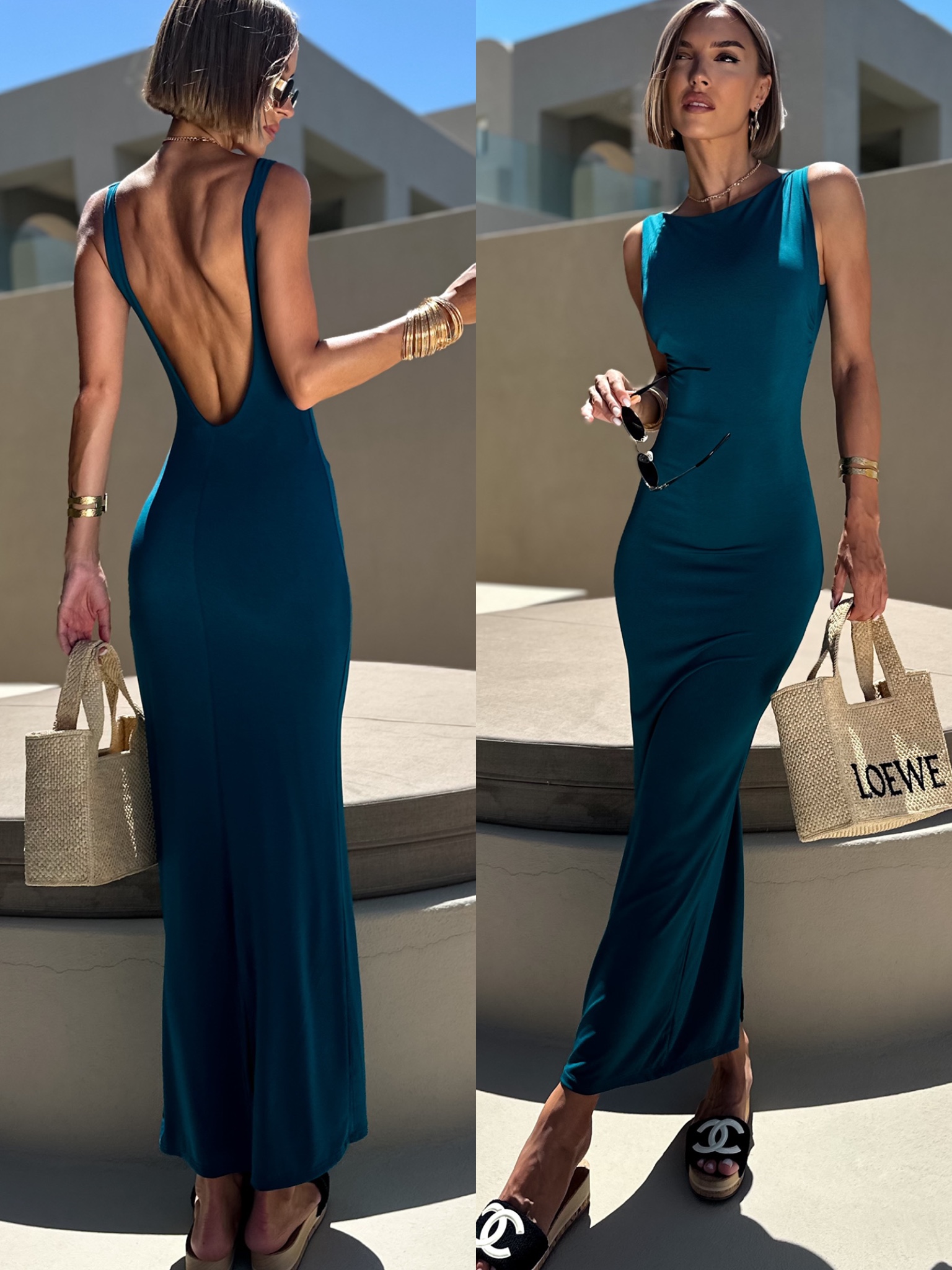 Petrolejové elastické midi šaty KEENAN Velikost: ONESIZE