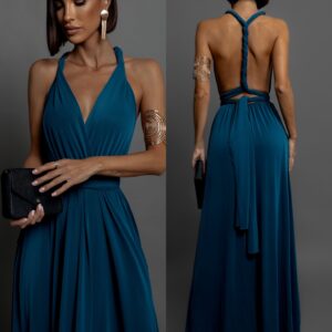 Petrolejové elegantní šaty BEATRICE s vázáním Velikost: ONESIZE