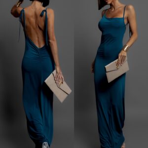 Petrolejové šaty KONTRAME se zavazováním na ramenech Velikost: ONESIZE