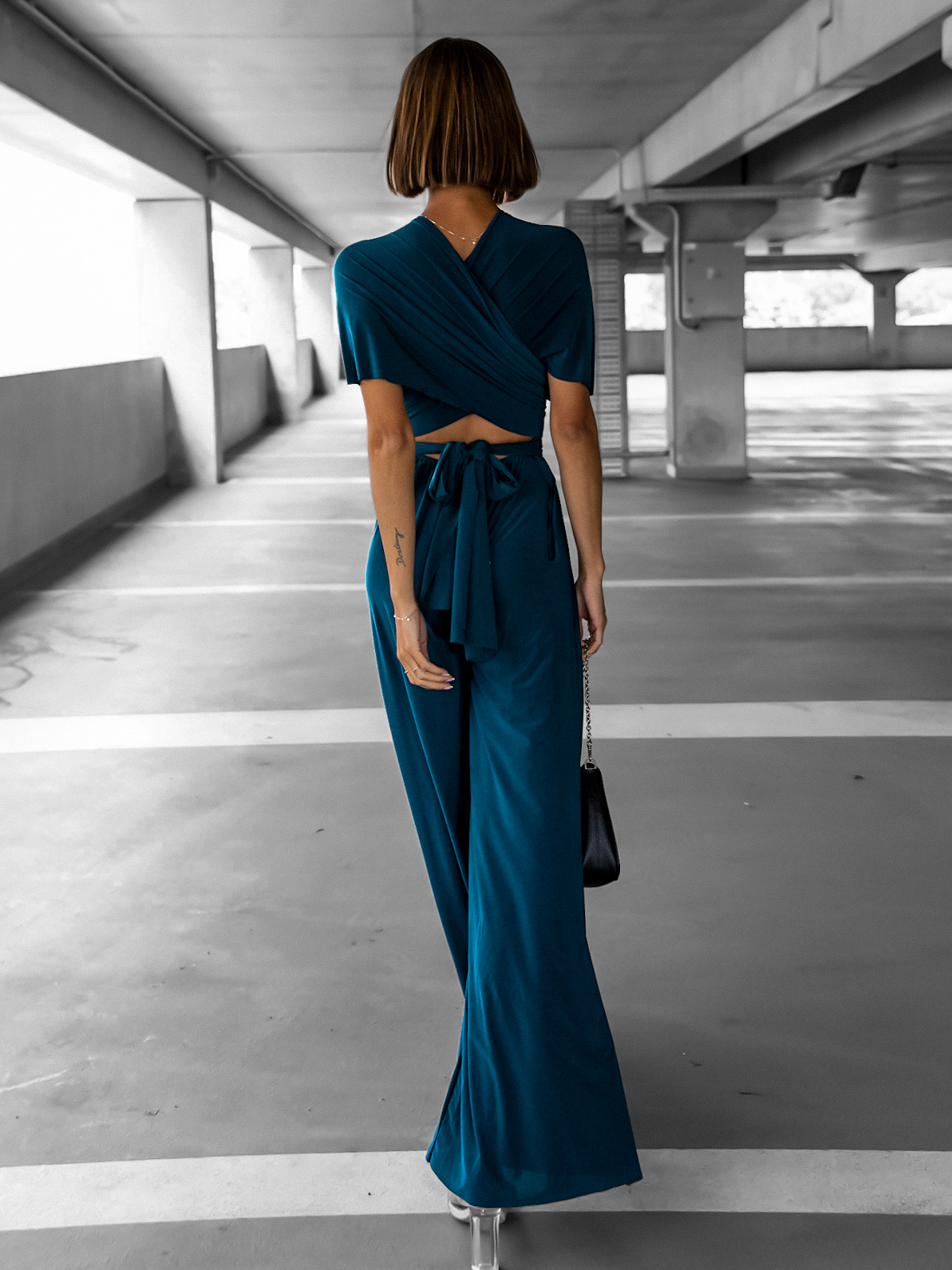 Petrolejový dlouhý overal PERCY na zavazování - Obrázek 3