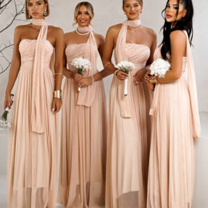 Pudrové tylové šaty BOLEMIR  pro družičky s vlečkou Velikost: ONESIZE