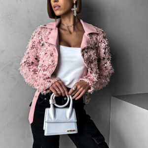 Růžová biker bunda ORIMAT s flitry Velikost: L