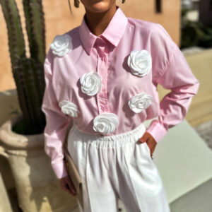 Růžová stylová košile BRUCES s 3D květinami Velikost: M/L