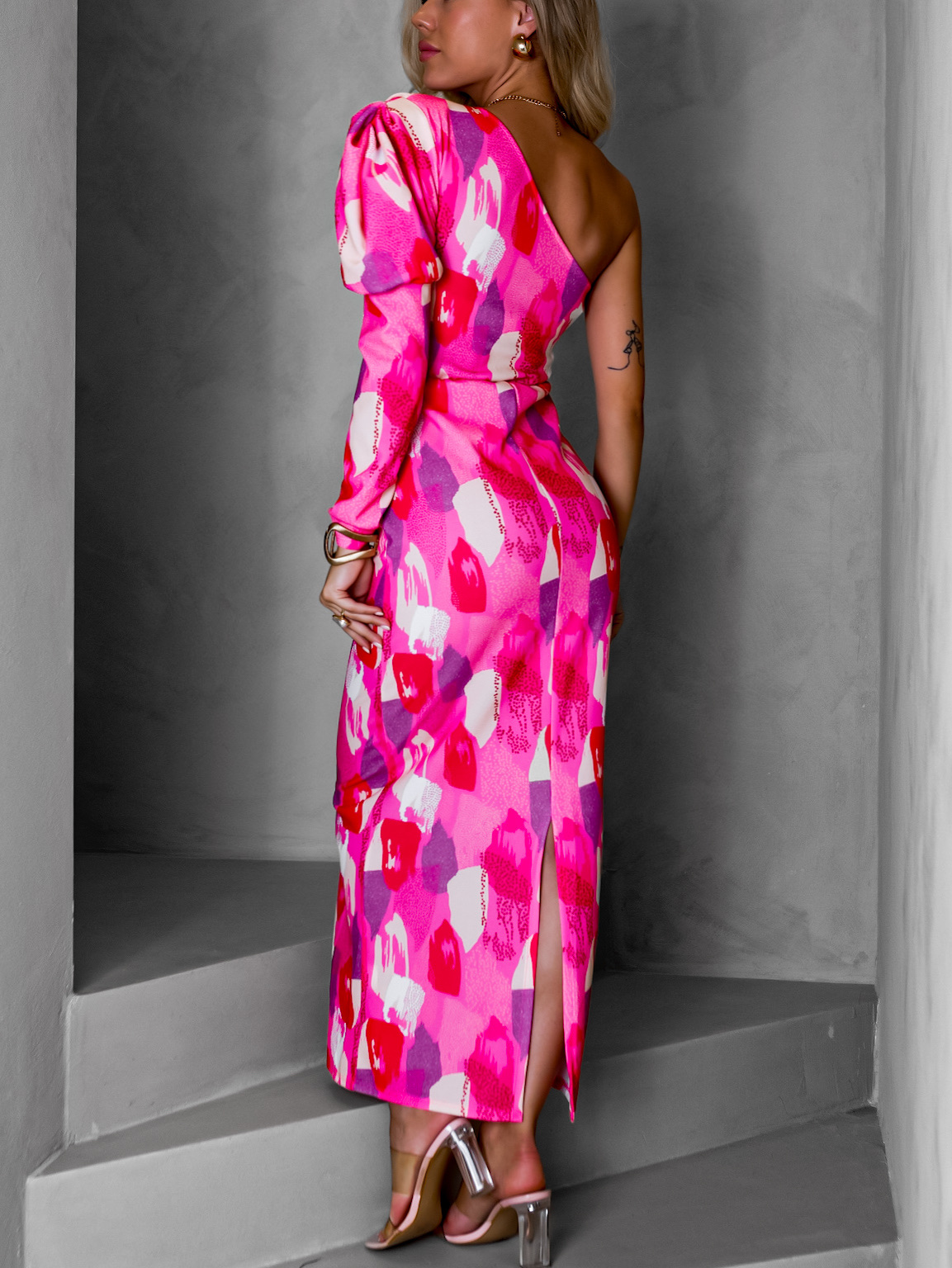 Růžové dlouhé elegantní šaty KAROT Velikost: ONESIZE - Obrázek 3