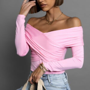 Růžové elastické body RAMBUTAN s řasením Velikost: M/L