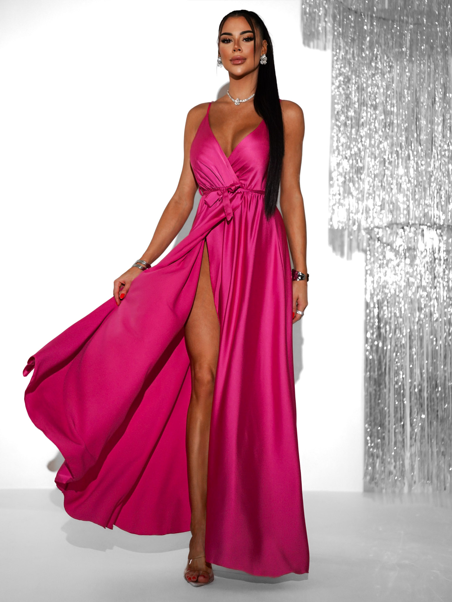 Růžové elegantní dlouhé šaty FAIRYTALE - Obrázek 2