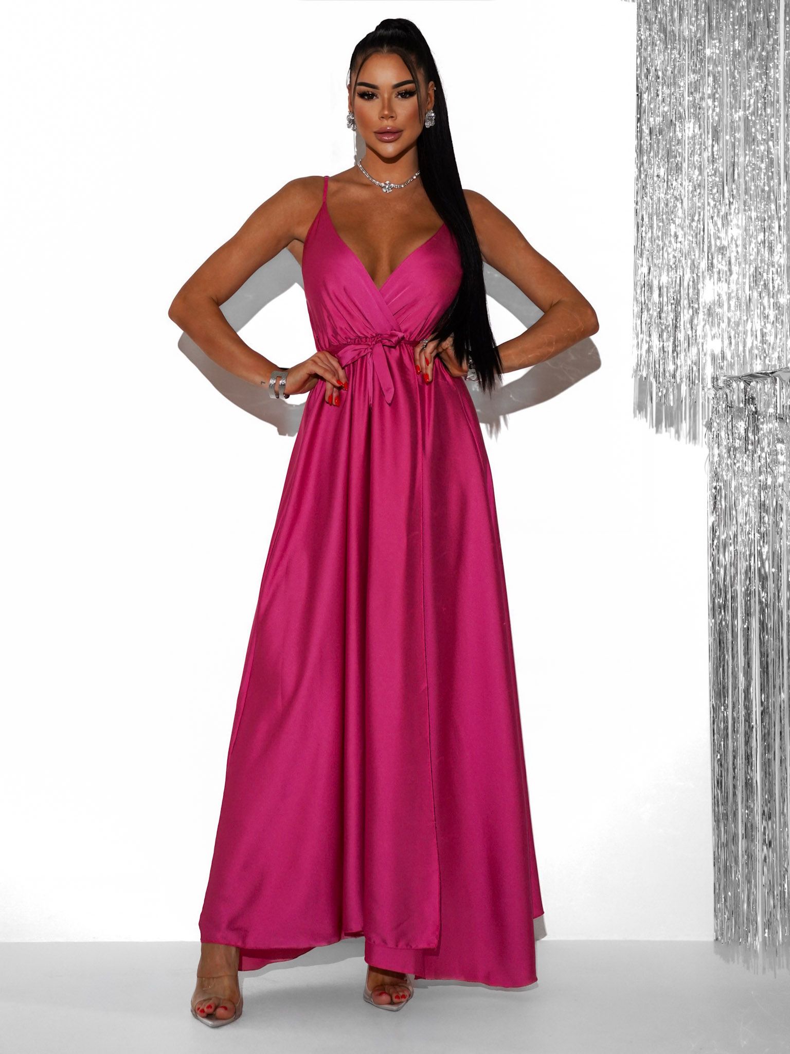 Růžové elegantní dlouhé šaty FAIRYTALE - Obrázek 3