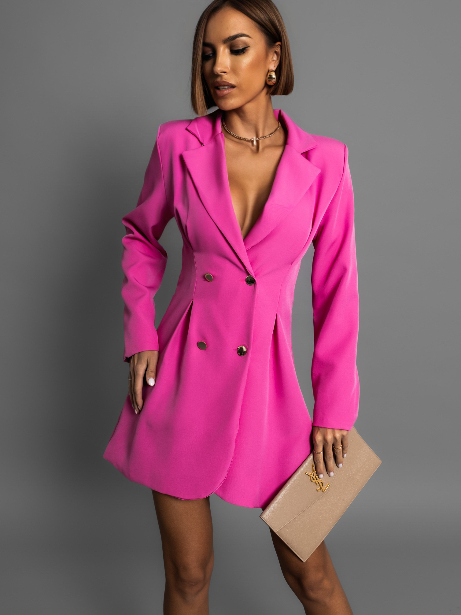 Růžové sako šaty SIRIEL s knoflíky Velikost: ONESIZE