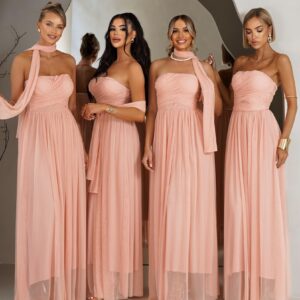 Růžové tylové šaty BOLEMIR pro družičky s vlečkou Velikost: ONESIZE