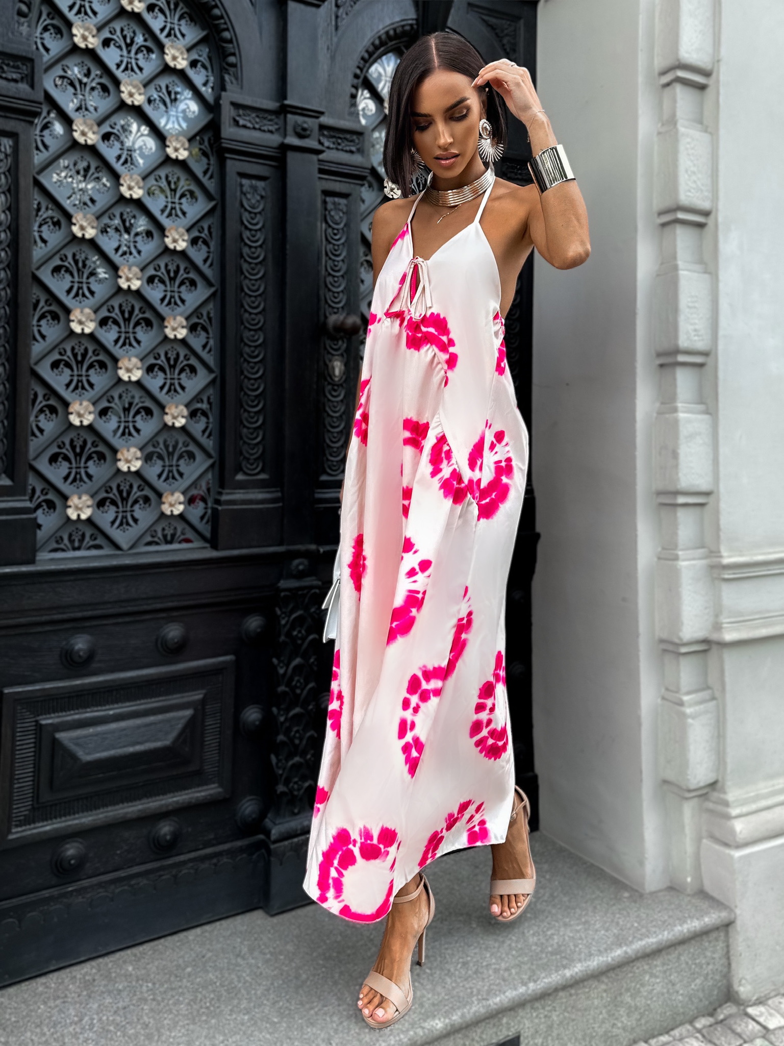 Růžové vzorované šaty SWADEN Velikost: ONESIZE - Obrázek 2