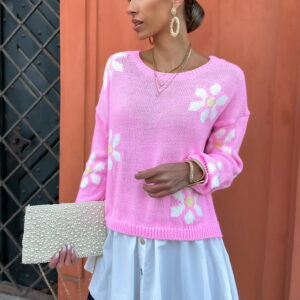 Růžový květinový svetřík se spodničkou PAULINA Velikost: ONESIZE