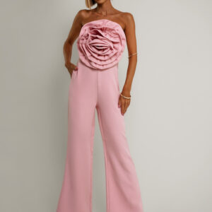 Růžový společenský overal SEMEON s květinou Velikost: M/L