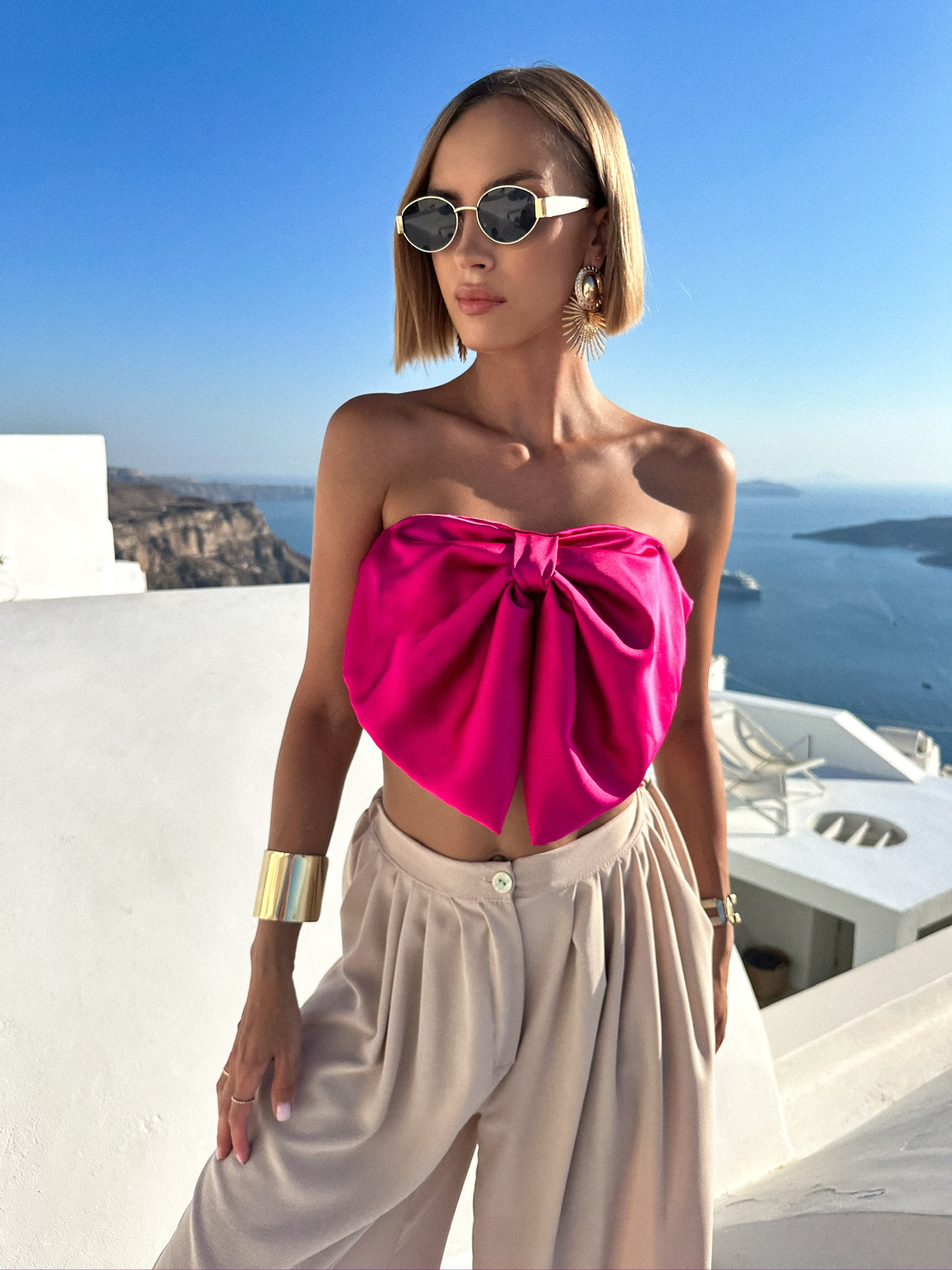 Růžový top LEODEGAR s mašlí Velikost: ONESIZE