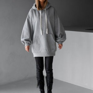 Šedá basic oversize mikina CRUZY s kapucí Velikost: ONESIZE