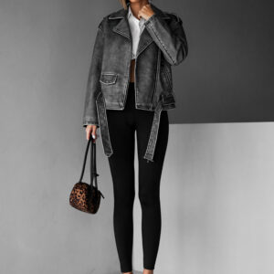 Šedá koženková biker bunda NATALKA Velikost: M/L