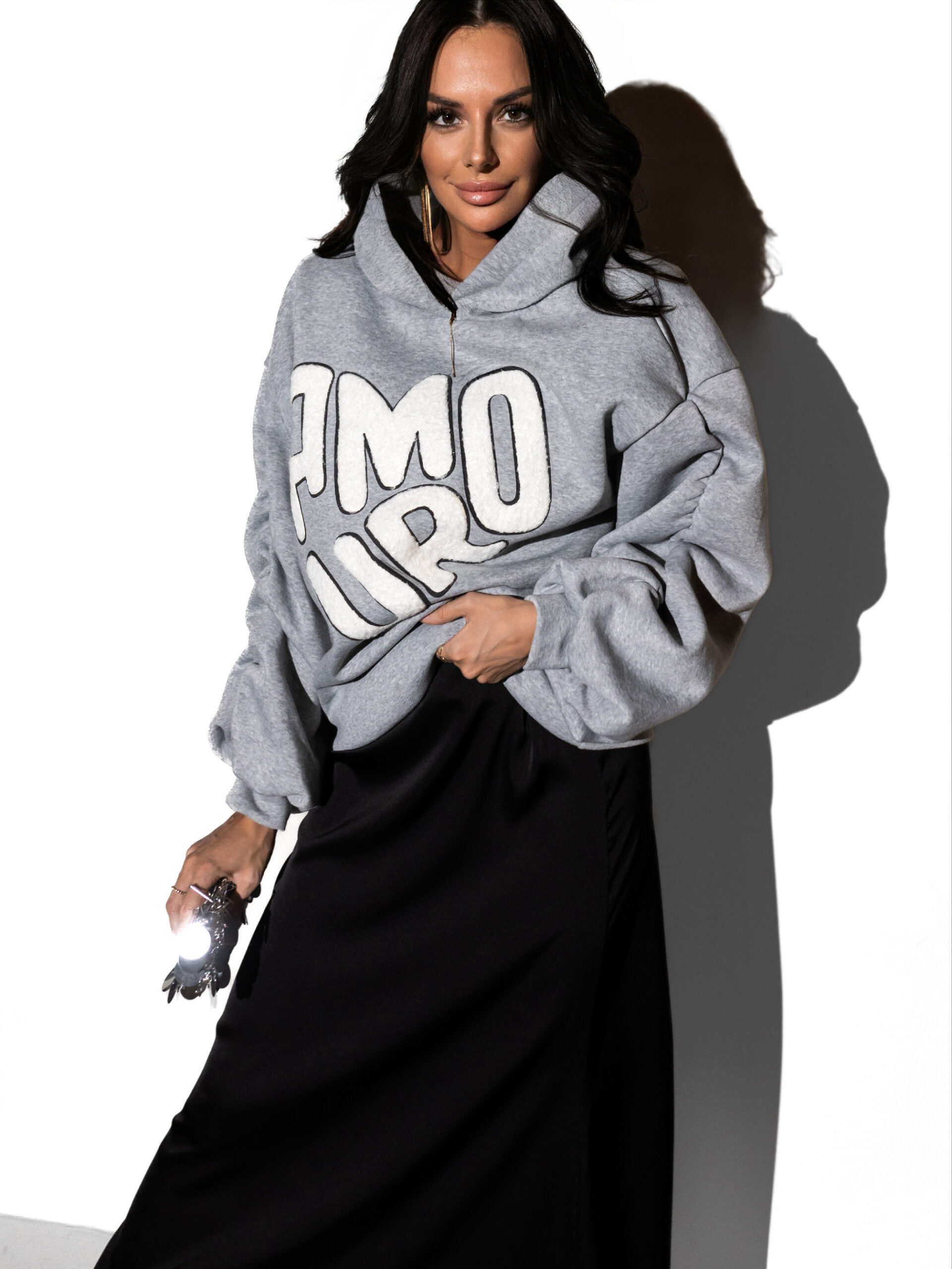 Šedá oversized mikina SALUS s nápisem Velikost: ONESIZE - Obrázek 2