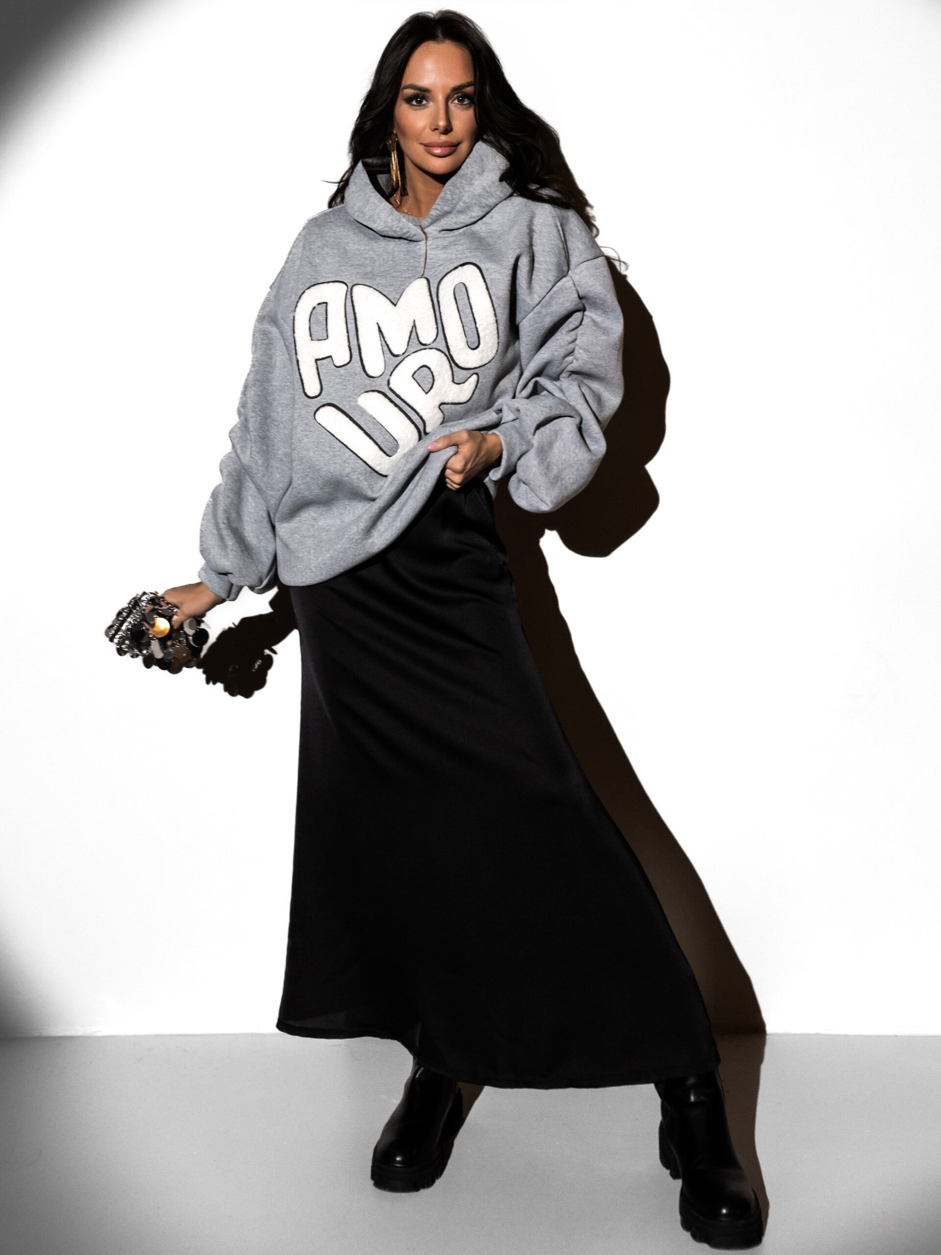 Šedá oversized mikina SALUS s nápisem Velikost: ONESIZE - Obrázek 3