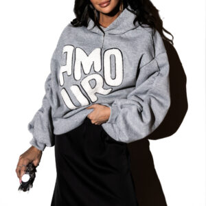 Šedá oversized mikina SALUS s nápisem Velikost: ONESIZE