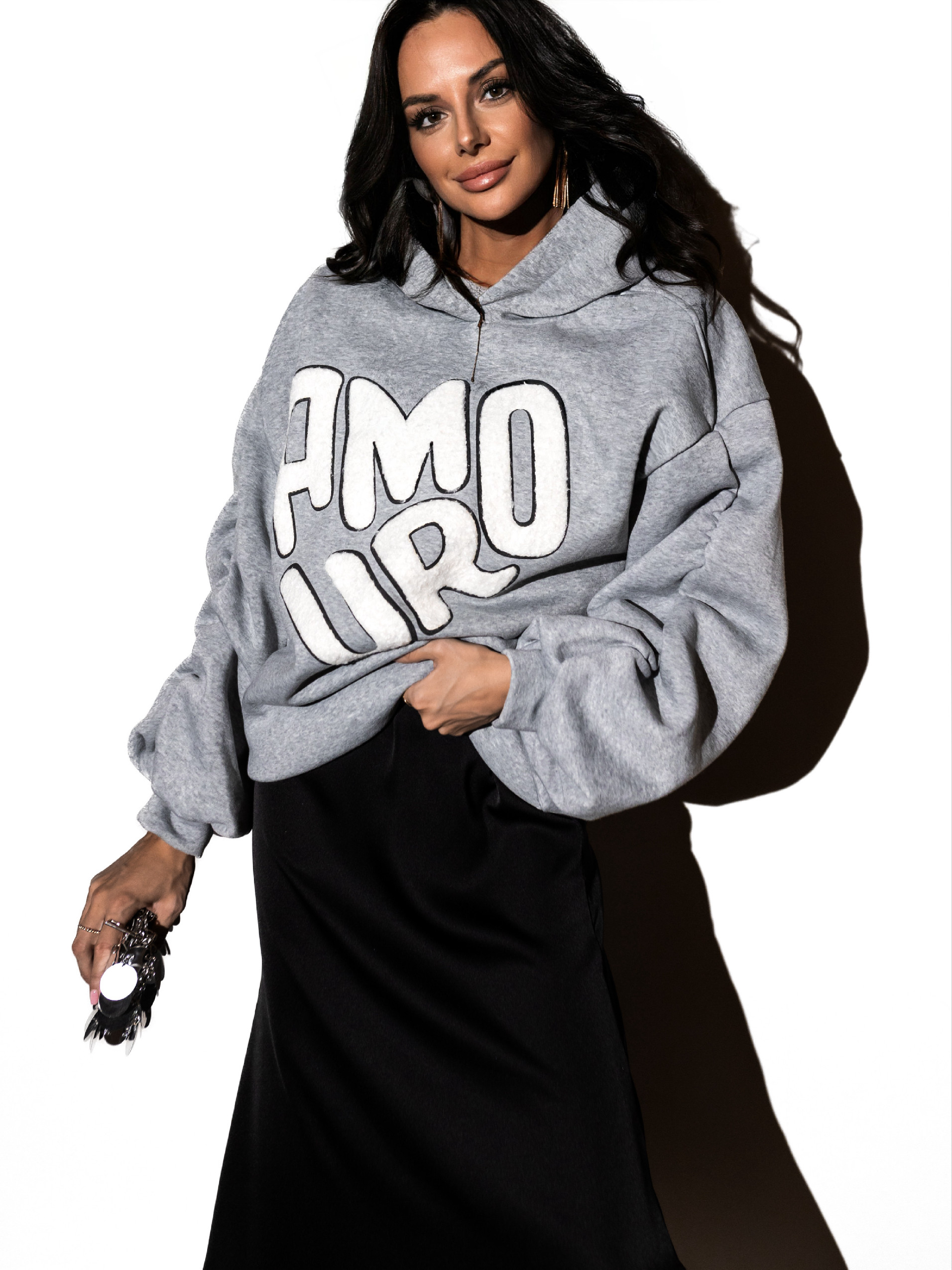 Šedá oversized mikina SALUS s nápisem Velikost: ONESIZE