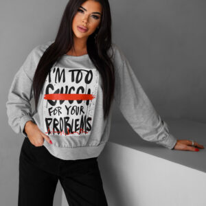 Šedá stylová mikina CATALINA s nápisem Velikost: ONESIZE