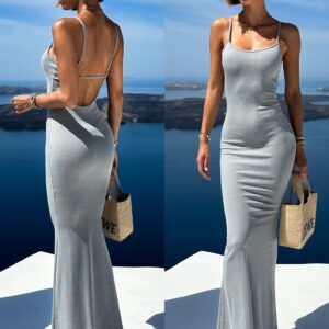 Šedé dlouhé basic šaty ERDASET na ramínka Velikost: ONESIZE