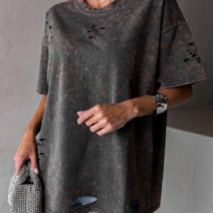 Šedé oversize trhané triko BERATI Velikost: ONESIZE