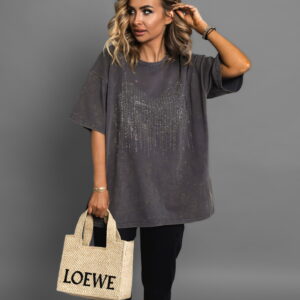 Šedé oversize tričko JOHANA s kamínky Velikost: ONESIZE