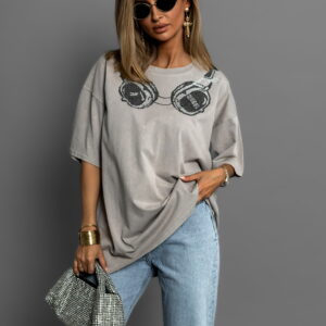 Šedé oversize tričko PRAVDOM s kamínky Velikost: ONESIZE