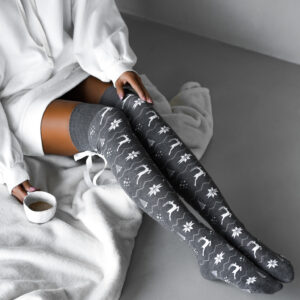 Šedé vánoční nadkolenky SLINTER s mašlí Velikost: ONESIZE