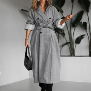 Šedý dlouhý elegantní oversize kabát KERRYL Velikost: ONESIZE