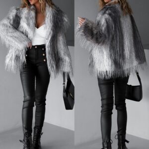 Šedý faux fur kožešinový kabátek BRUNA se žíháním Velikost: ONESIZE