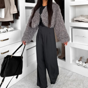 Šedý faux fur kožešinový kabátek TUYEN Velikost: ONESIZE