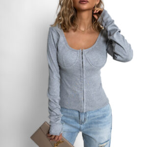 Šedý stylový top RUGZO s dlouhým rukávem Velikost: M/L