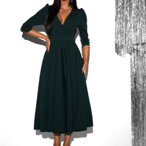 Smaragdové áčkové šaty LAPATA s výstřihem do V Velikost: ONESIZE