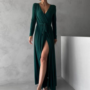 Smaragdové dlouhé večerní šaty JOELLIAN s dlouhým rukávem Velikost: ONESIZE