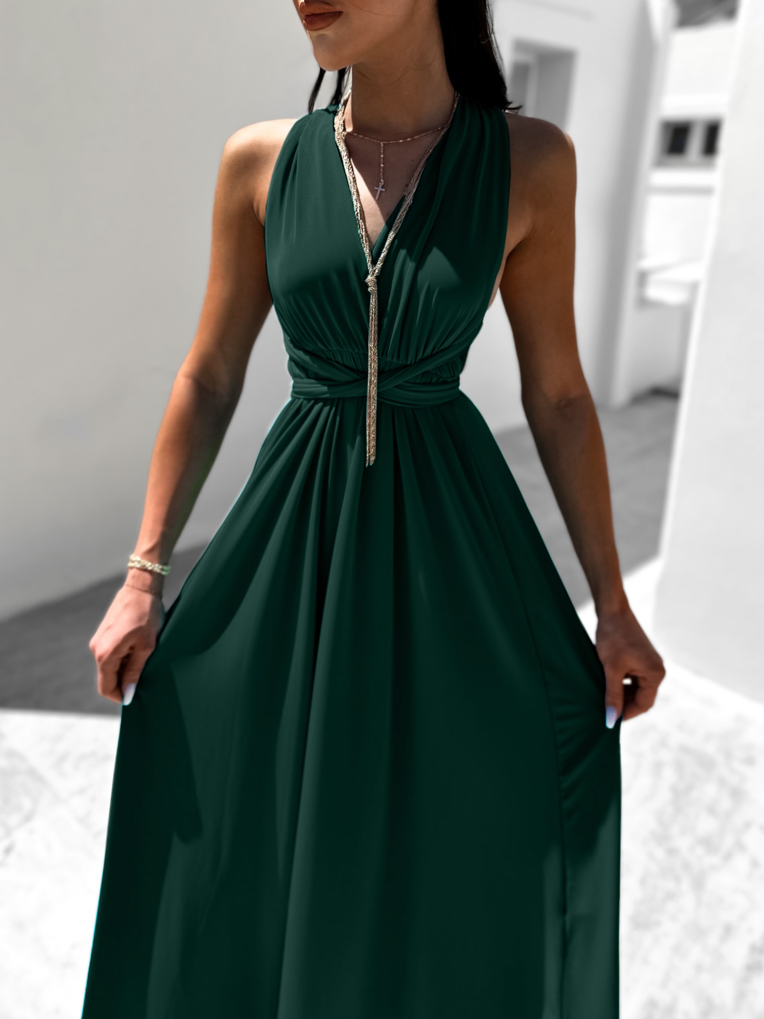 Smaragdové elegantní šaty BEATRICE s vázáním Velikost: ONESIZE - Obrázek 3