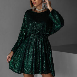 Smaragdové krátké vypasované flitrované šaty HELION Velikost: ONESIZE