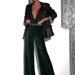 Smaragdové široké třpytivé kalhoty ONNILO s flitry Velikost: ONESIZE